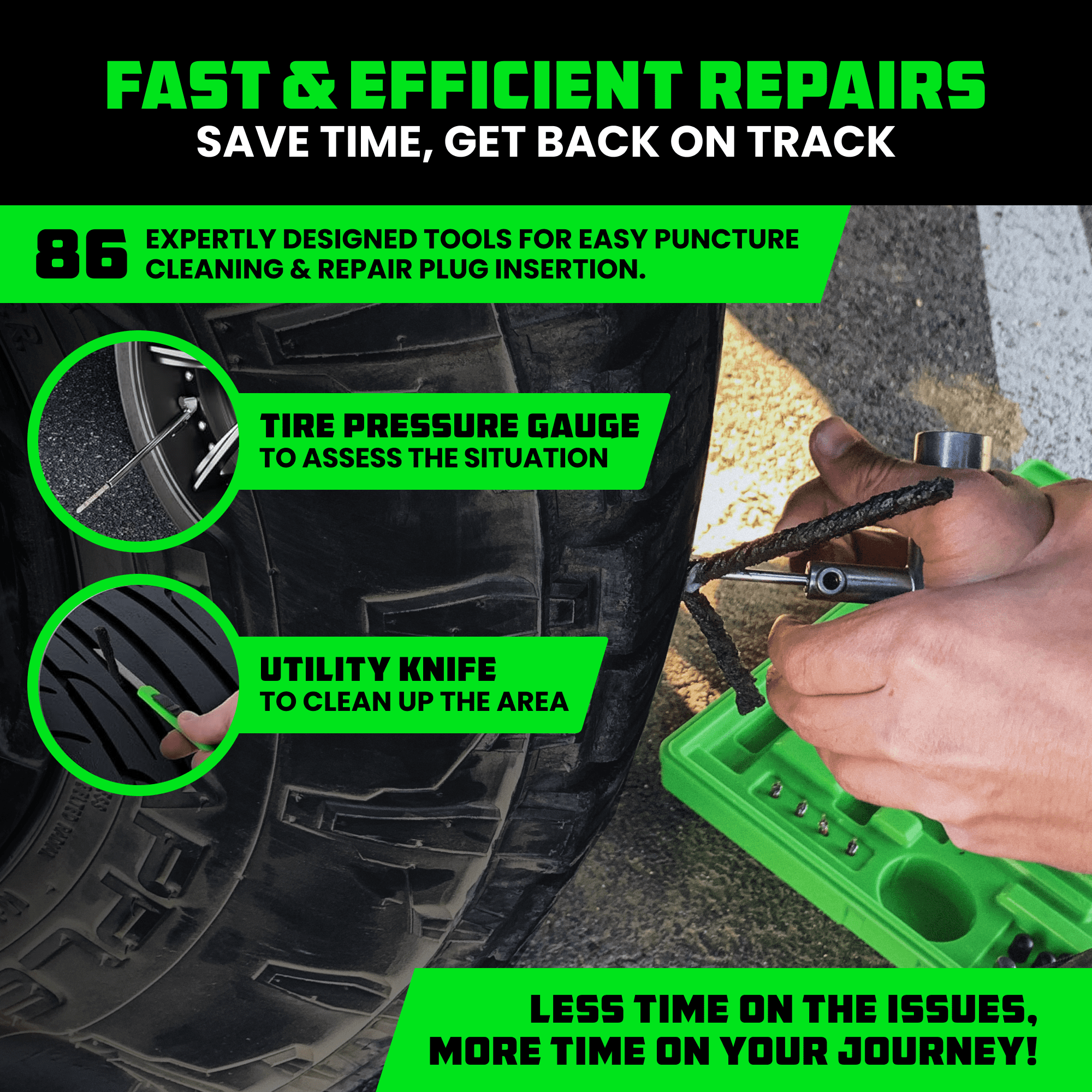 Rhino USA Tire Plug Repair Kit (86-Piece) Fix Punctures & Plug Flats - Flat Tire Puncture Repair Kit