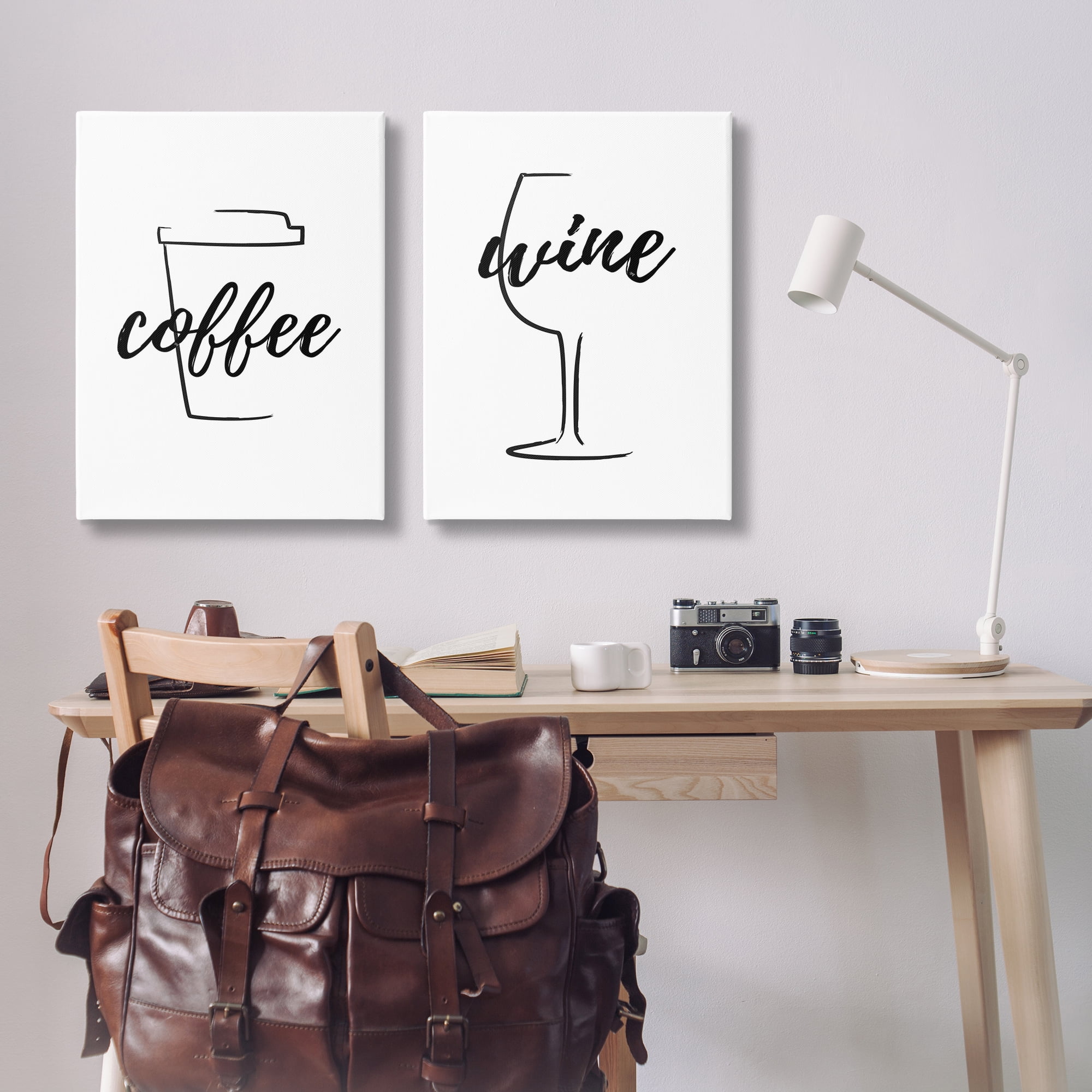 Stupell Industries Simple Coffee Wine Drawing Food & Beverage Painting Wrapped Canvas Art Print Wall Art, 24 x 36, Set of 2