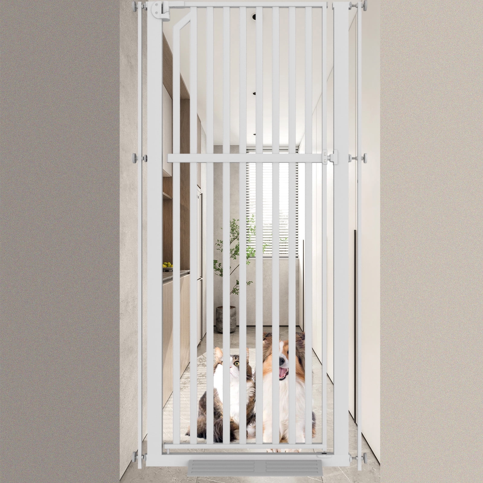 KORIMEFA 63" Extra Tall Baby Gate for Stairs 30"-33" Extra Wide Dog Gate for Doorways Hallways, Pressure Mounted Child Gate for Wide Opening, Auto Close Personal Safety for Babies and Pets, White