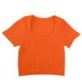 thumbnail image 3 of Asxite Womens Tops Crop Short Sleeve Solid Color Bateau Neck Ribbed Relaxed Casual Blouse, 3 of 5
