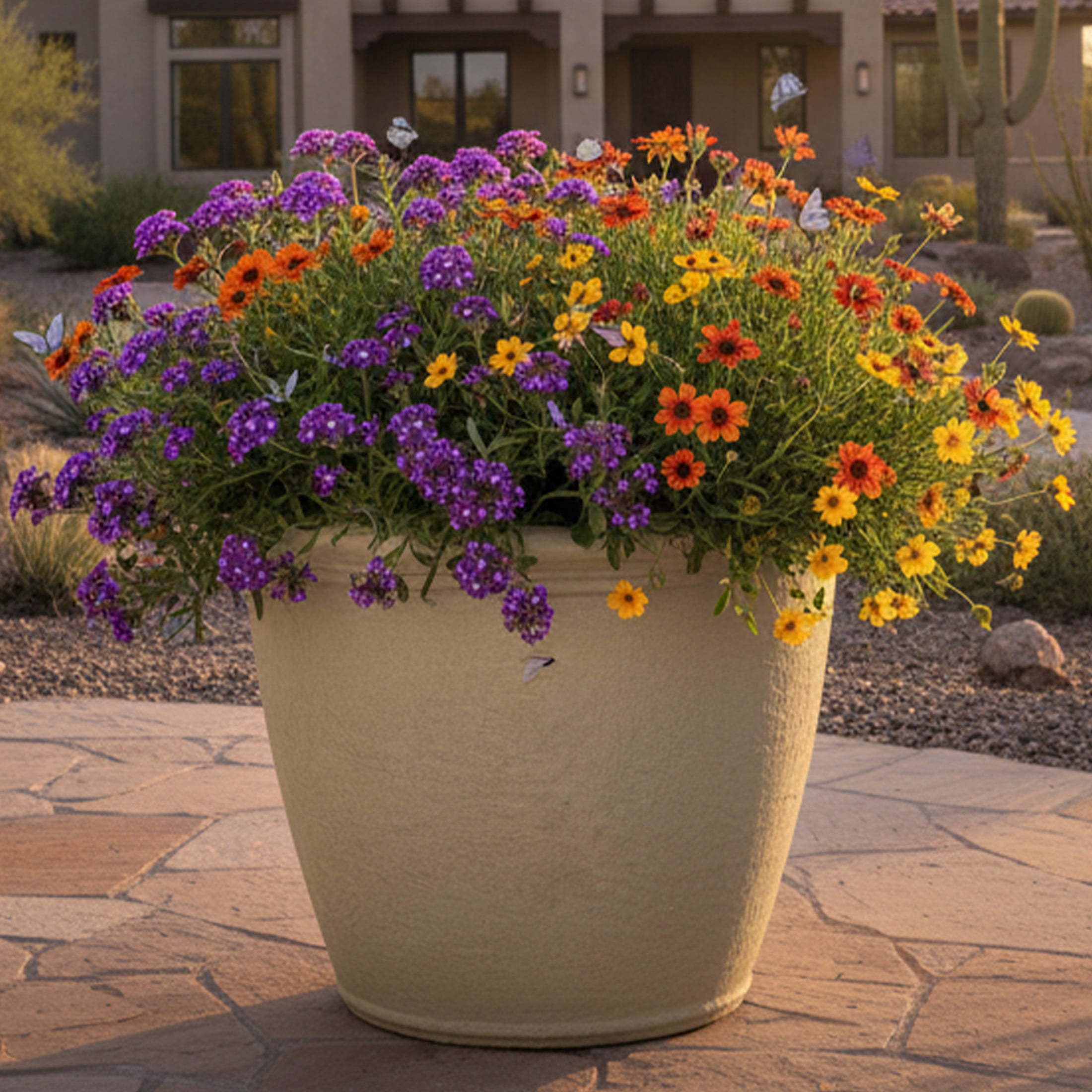 Sunnydaze Anjelica 20" x 20" x 16" Round Beige Polyresin Outdoor Planter Pot