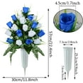 thumbnail image 3 of Artificial Cemetery Flowers, Grave Decorations Roses, Memorial Flowers Bouquet with Cemetery Vase, Sets (Blue), 3 of 5