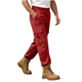 thumbnail image 3 of Pafei Tyugd Work Cargo Pants for Men with Pockets Casual Elastic Waisted Hiking Pants Straight Leg Chino Trousers Active Outdoor Wine M, 3 of 10