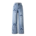 thumbnail image 5 of BFHHYA Girls' Wide Leg Jeans Star-Print Baggy Pants Stretch Elastic-Waist Fashion Denim Pants for Daily Wear & Festive Outings(6-13Y), 5 of 9
