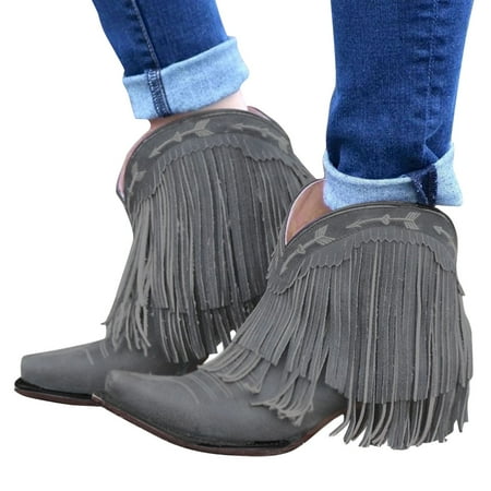 

Cowboy Boots for Women Fringe Casual Mid Calf Boots Retro Tassel Heel for Women Boots Boots for Women Fashion Retro Classic Pull On Boot for Girls Ladies Fall Winter