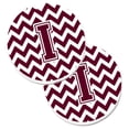 thumbnail image 1 of Letter I Chevron Maroon & White Set of 2 Cup Holder Car Coaster, 1 of 1