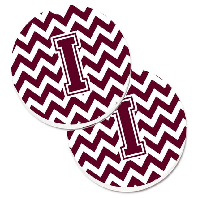 Lettre I Chevron Marron & Blanc Ensemble de 2 Porte-Gobelets Coaster