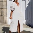 thumbnail image 3 of Gspmoly Robes d'Été pour Femmes, Robe Décontractée Unie pour Femmes à la Mode, Robe à Col en V à Manches Longues, Longue Robe, Robes Formelles pour Femmes Économies, 3 of 6