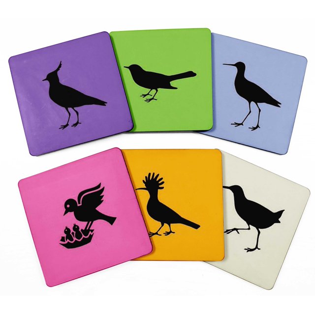 Inkdotpot Set of 6 Drink Coasters DecorativeNon,SlipCork Base4-inch Square PrintedCoastersEasy Clean- Bird