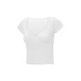 thumbnail image 5 of Michellecmm Women's Lace Trim Cropped Tops Short Sleeve Sweetheart Neck Mini Bow Front Sweet Slim T-Shirt, 5 of 10