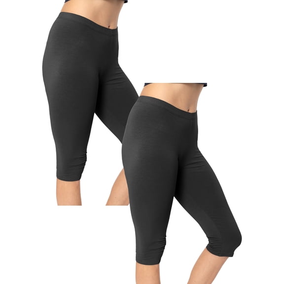 Stretch Is Comfort Women's Cotton Knee Length Leggings 2 Pack Black 2X