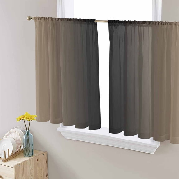 Beige Black Ombre Sheer Curtains 54 Inches Length 2 Panels Set, Window Sheer Curtains for Living Room/Bedroom, Modern Gradient Abstract Art Light Filtering Rod Pocket Curtain 52'' x 54'' x 2