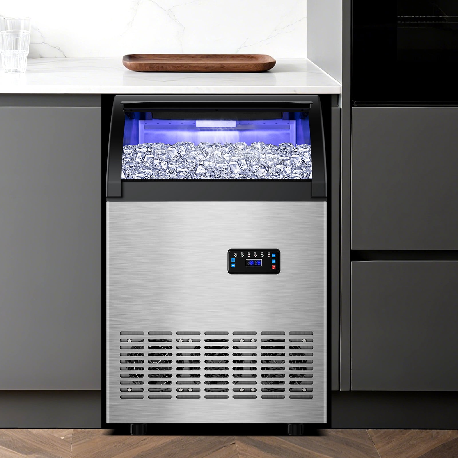Commercial Gourmet Ice Maker,121LBS/24H Spray Ice Machine with 55Lbs Storage,Auto Self-Cleaning for Crystal Clear 5x10 Cubes Ice Making for Home Office Bar