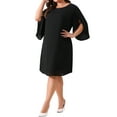 thumbnail image 4 of Agnes Orinda Plus Size Dresses For Women Crew Neck 3/4 Flutter Sleeve Party Wedding Cocktail Chiffon Flowy Dress 3X Black, 4 of 6