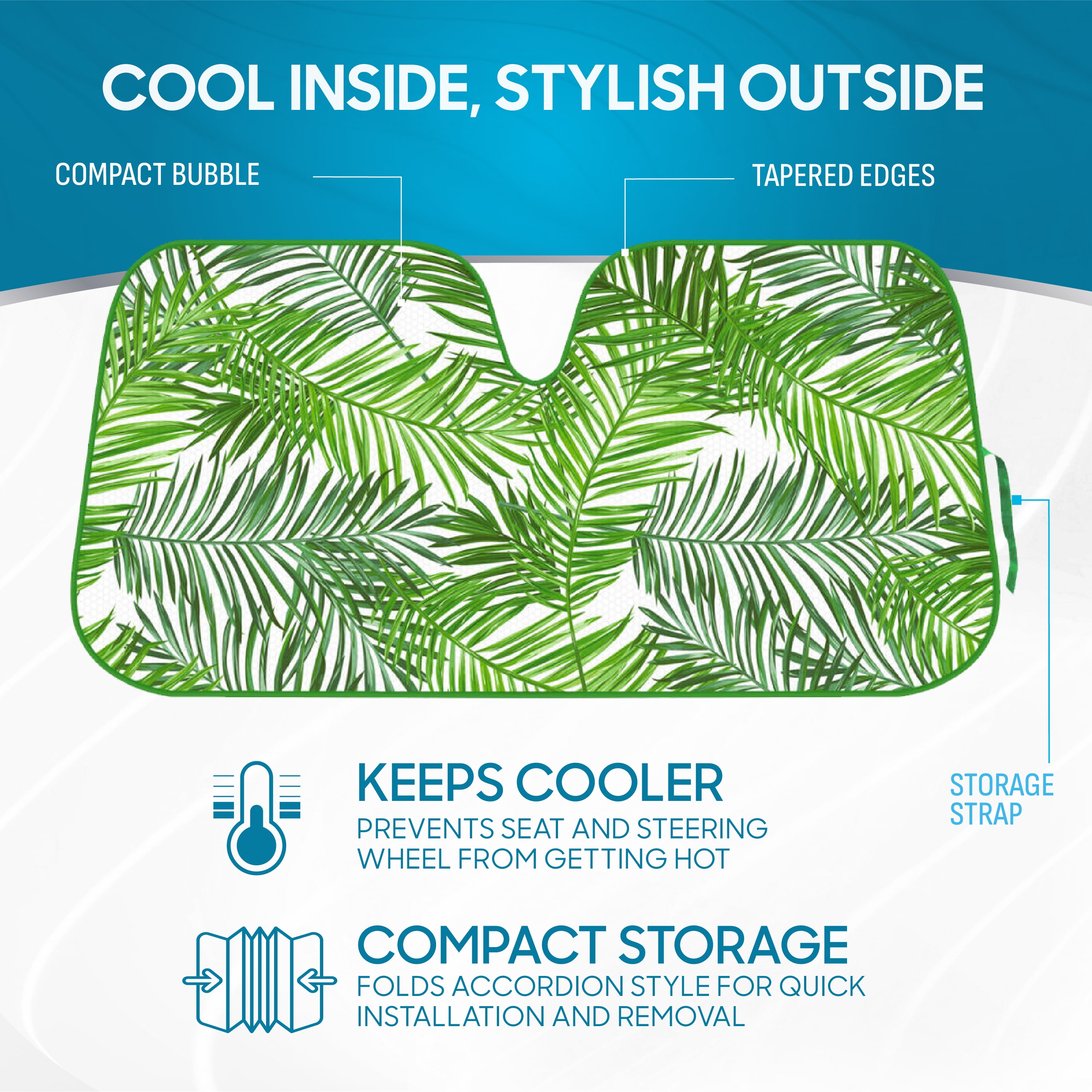 Tropical Leaves Car Windshield Sun Shade for Auto SUV Truck - AS-768 Balmy Fern