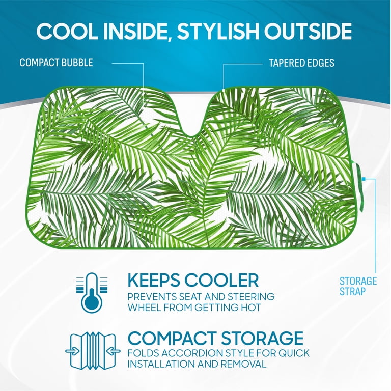 BDK Tropical Leaves Auto Windshield Sun Shade, 58" x 28" photo 2