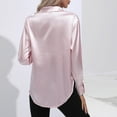 thumbnail image 5 of Womens Button Down Blouses Summer Solid Color Satin Lapel Long Sleeve Fashion Smock Tops Workwear, 5 of 5