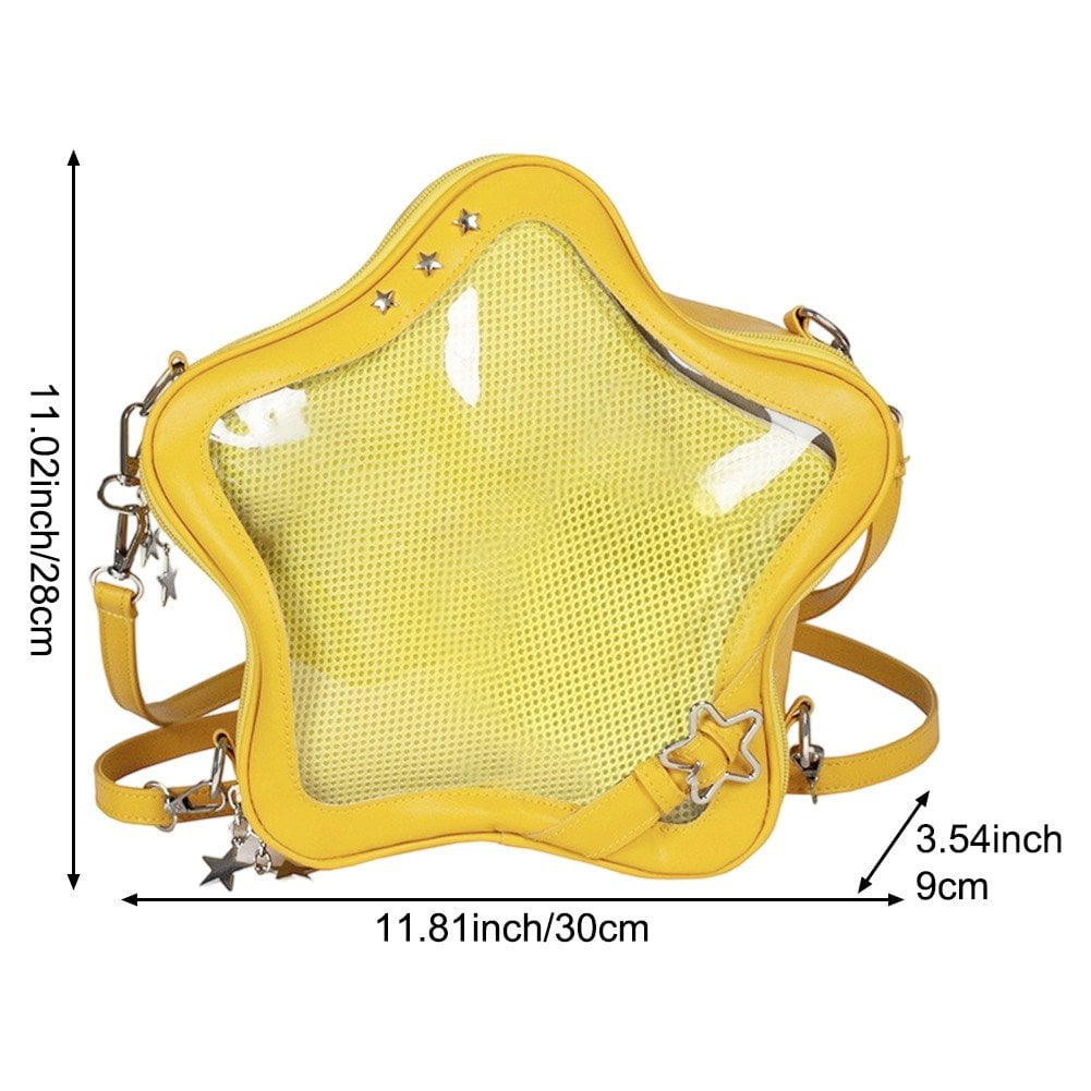 Yellow Star Backpack PU Leather Shoulder Bag Star Shape Tote Bag, Cute bag Y2K Spicy Travel Backpack Messenger Bag