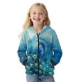 thumbnail image 2 of FKELYI Blue Floral Peacock Print Kids Hoodies Zip Up Front Girls Sweatshirt Jacket with Pockets Fleece Hooded Top Streetwear for Fall Winter Athletic, L, 2 of 6