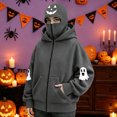 thumbnail image 4 of felwors Women's Long Sleeve Halloween Zip-Up Hoodie with Face Mask Oversized Graphic Sweatshirt for Fall Festive Dark Gray for Size XL, 4 of 6