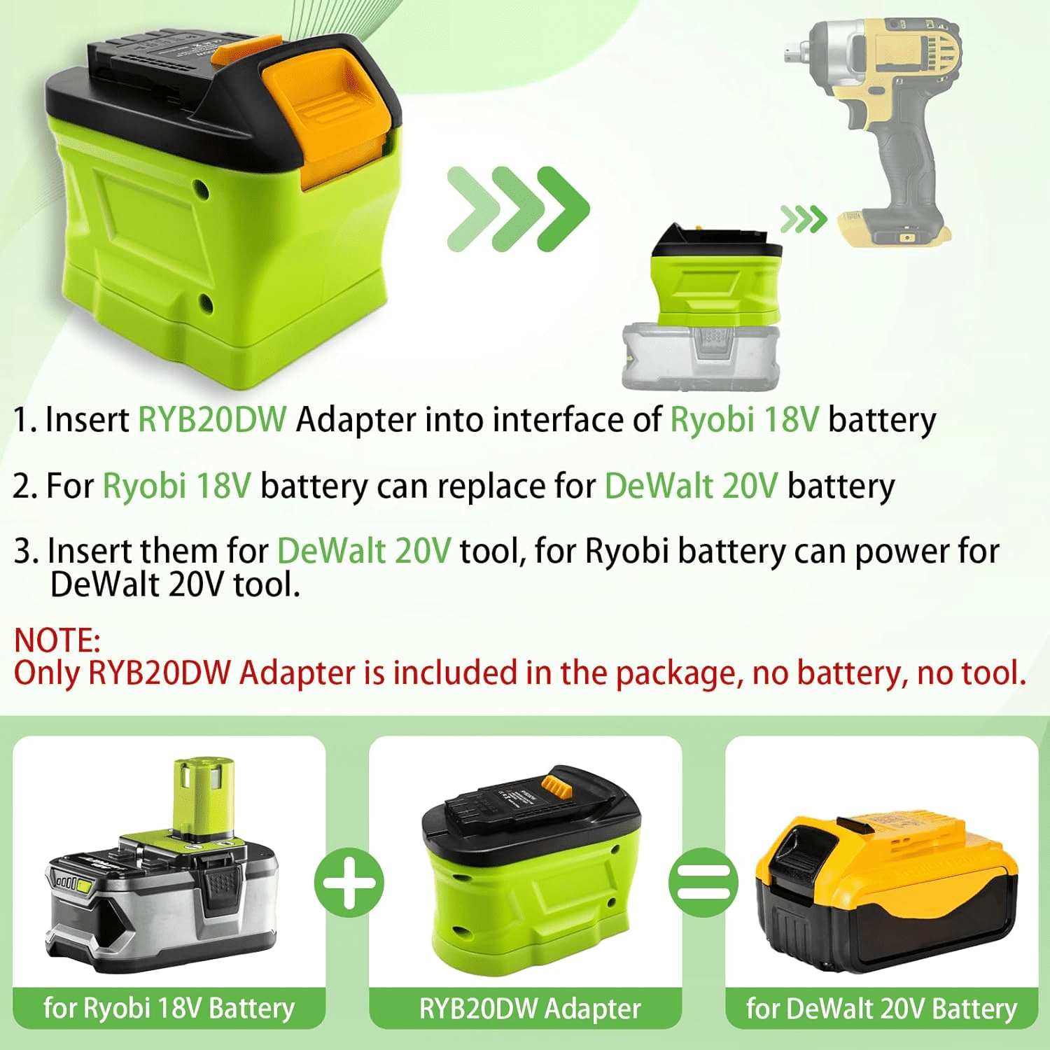 Battery Converter Adapter For Ryo.bi 18V Li-ion Battery Convert to For De*walt 20V Power Tools