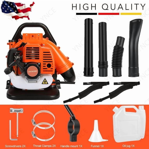 YNCE 52CC Backpack Gas Powered Leaf Blower 550 CFM 1.7 HP 2 Cycle Grass Lawn Blower Air Cooling, Low Vibration and Ergonomic Design for Outdoor Gard Yard Cleaning and Snow Removal (Orange_2)