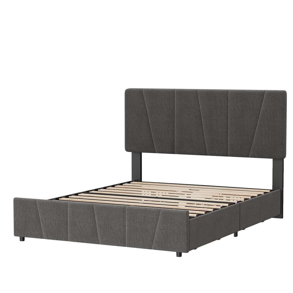 Eastvita King Size Upholstered Platform Bed Frame with 2 Storage Drawers and Adjustable Headboard, Wooden Slats Support, No Box Spring Needed