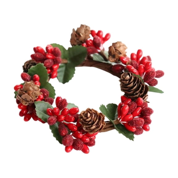 Festive Artificial Wreath Candleholder Decor for Holiday & Daily Home Accents, Versatile Wall Hanging and Tabletop Ornament with Realistic Pinecones & Berry Details