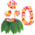 thumbnail image 1 of FELTECHELECTR Disfraz de luau hawaiano: falda de hula con hojas artificiales, diadema con corona floral y pulsera. Conjuntos para fiestas tropicales, festivales de playa y niños., 1 of 4