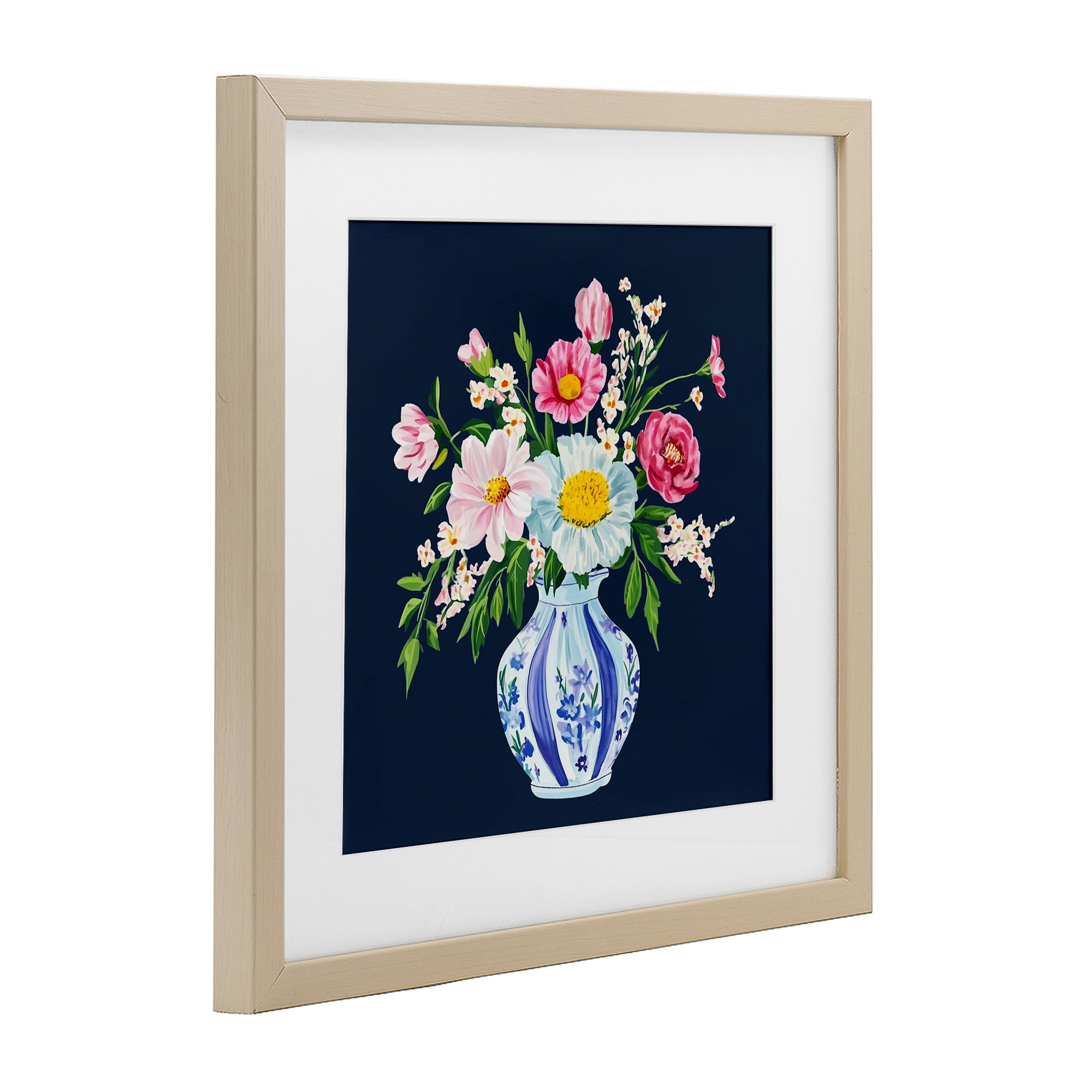 Spring Chinoiserie Vase Birch Framed Print Under Glass, design by Yen