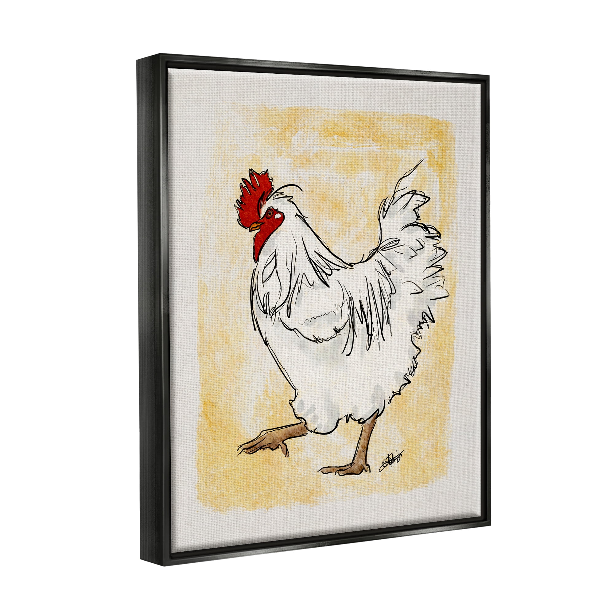 Stupell Yellow Country Chicken Portrait Animals & Insects Painting Black Floater Framed Art Print Wall Art