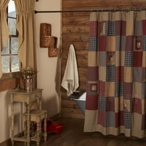 VHC Brands Millsboro, Rustic, Bath Decor, Shower Curtain, Red, 72x72