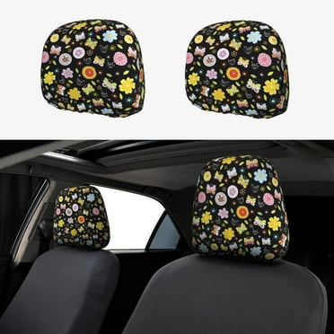 Headrest Covers for Cars 2 PCS - Flower butterfly print Universal Car Headrest Cover Soft Car Head Rest Cover Protector for Auto Front Seat Rest Decoration Car Accessories Interior