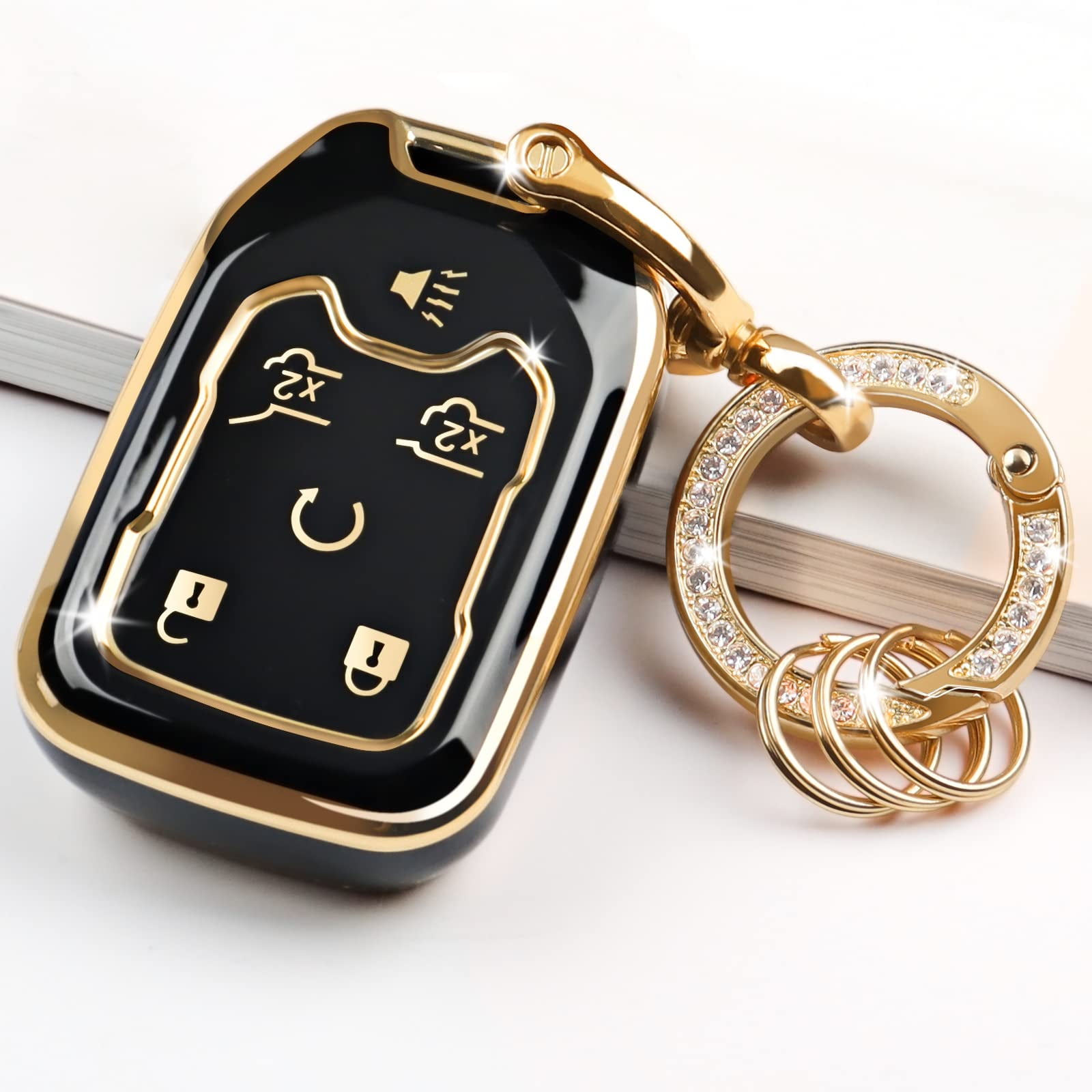 for GMC Yukon Key Fob Cover Case with Bling Keychain, Soft TPU 6