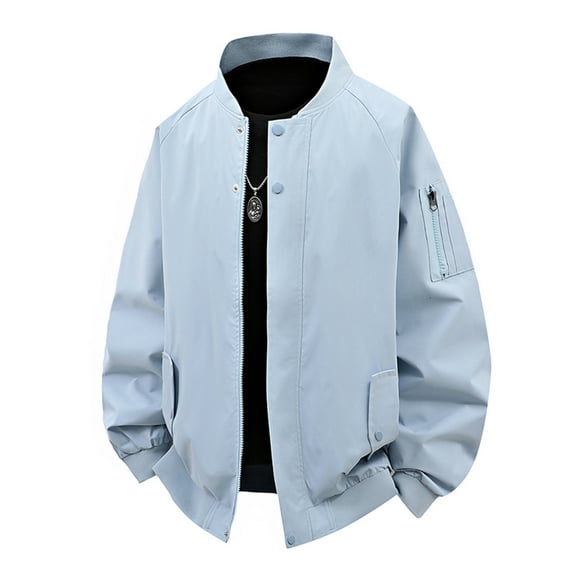 DPTALR George Men's Casual Solid Color Zip Up Padded Flight Jacket with Pockets Loose Fit,Long Sleeve,Hoodless,Blue Big and Tall Men XXXL