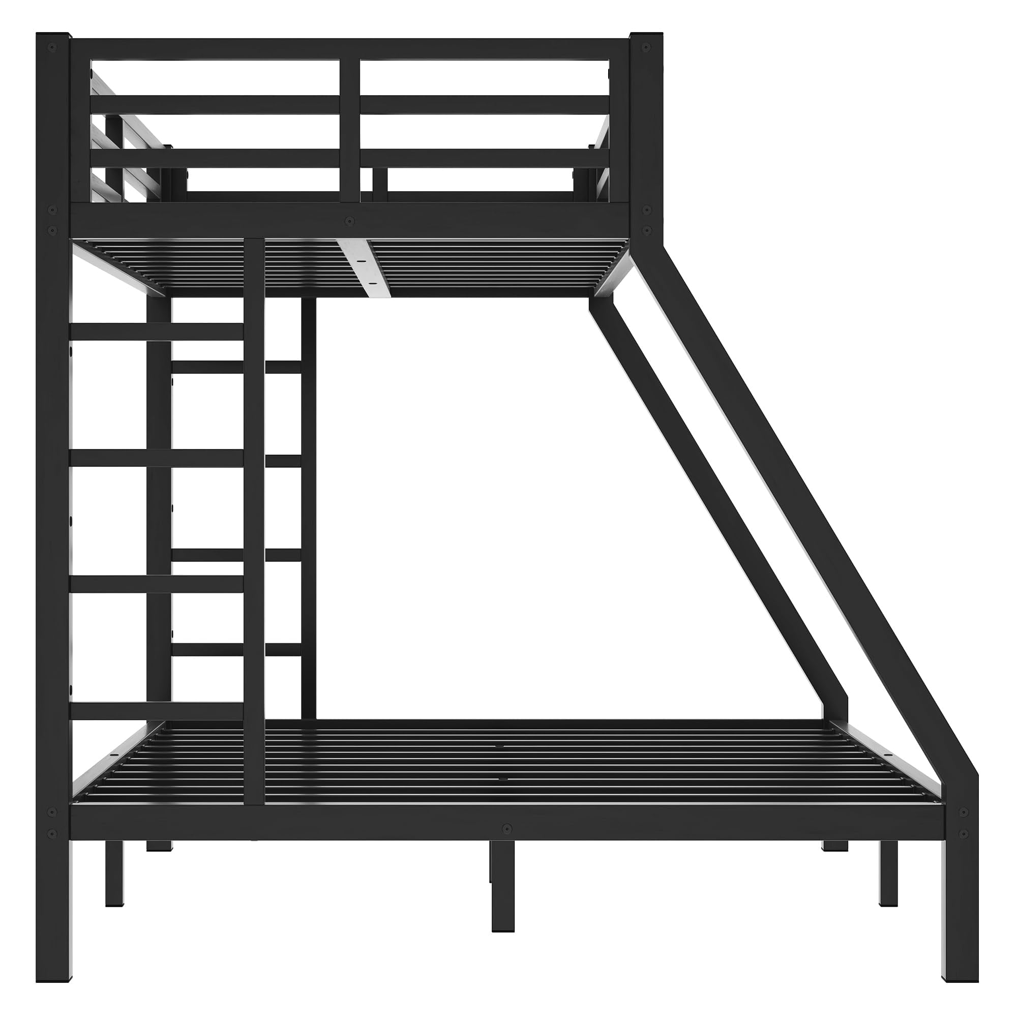 Miniyam Full XL over Queen Metal Bunk Bed with 2 Ladders, Heavy Duty Noise-Free Frame with Guardrails, No Box Spring Needed, for Adults, Black