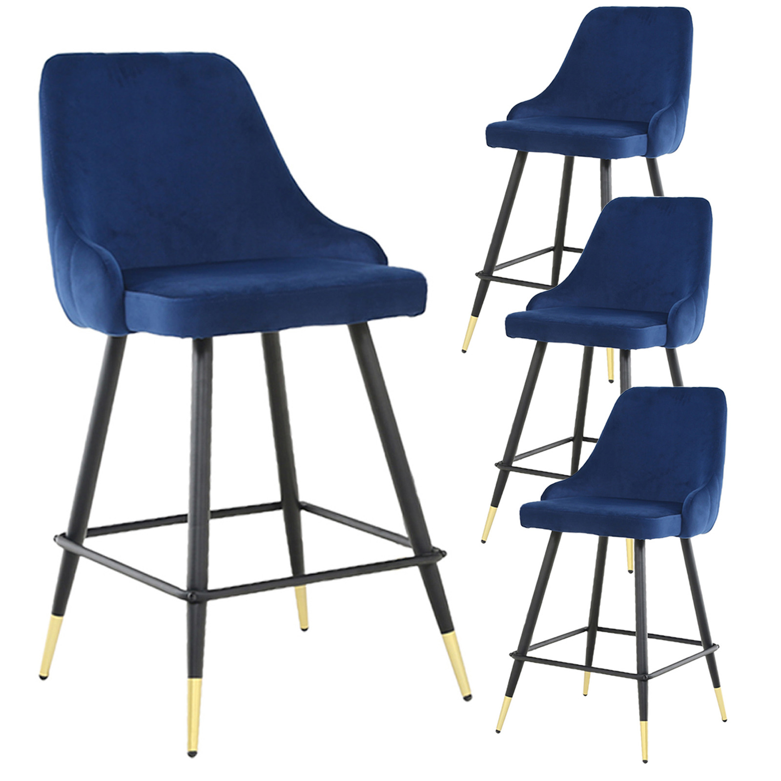 Surmoby Set of 4 Modern Velvet Bar Stools with Backrest and Footrest