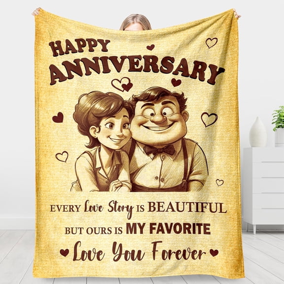 Anniversary Romantic Gifts for Women Men Couple - Soft Flannel Blanket 50”X60” - 1st 25th 40th 50th 60th Anniversary Wedding Gifts for Wife Husband, Happy Anniversary for Her Him