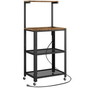 IRONCK Bakers Rack with Power Outlet, Industrial Microwave Cart with Wheels 3-Tier Coffee Bar for Kitchen Living Room Vintage Brown