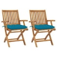 thumbnail image 1 of vidaXL Garden Chairs 2 pcs with Light Blue Cushions Solid Teak Wood, 1 of 5