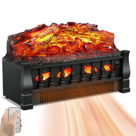 KISSAIR Electric Fireplace Log Set Heater with Remote Control, Realistic Flame&Ember Bed, Portable, Infrared, Overheating Safety System, 750W/1500W