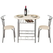 3 Pieces Dining Set, Bistro Table Set with Metal Frame and Shelf Storage, Contemporary Bar Table Set, Couple Wooden Table and 2 Chairs Set for Cafe/Breakfast Nook/Kitchen, Space Saving, JA1539