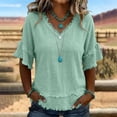 thumbnail image 5 of Womens Cotton Linen Tops,short Sleeve V Neck Relaxed Fit Clothes Summer Basic Blouse 2026 Summer Spring Casual Shirt Loose V Neck Blouse Fashion Clothing Outfits,Green,S, 5 of 9