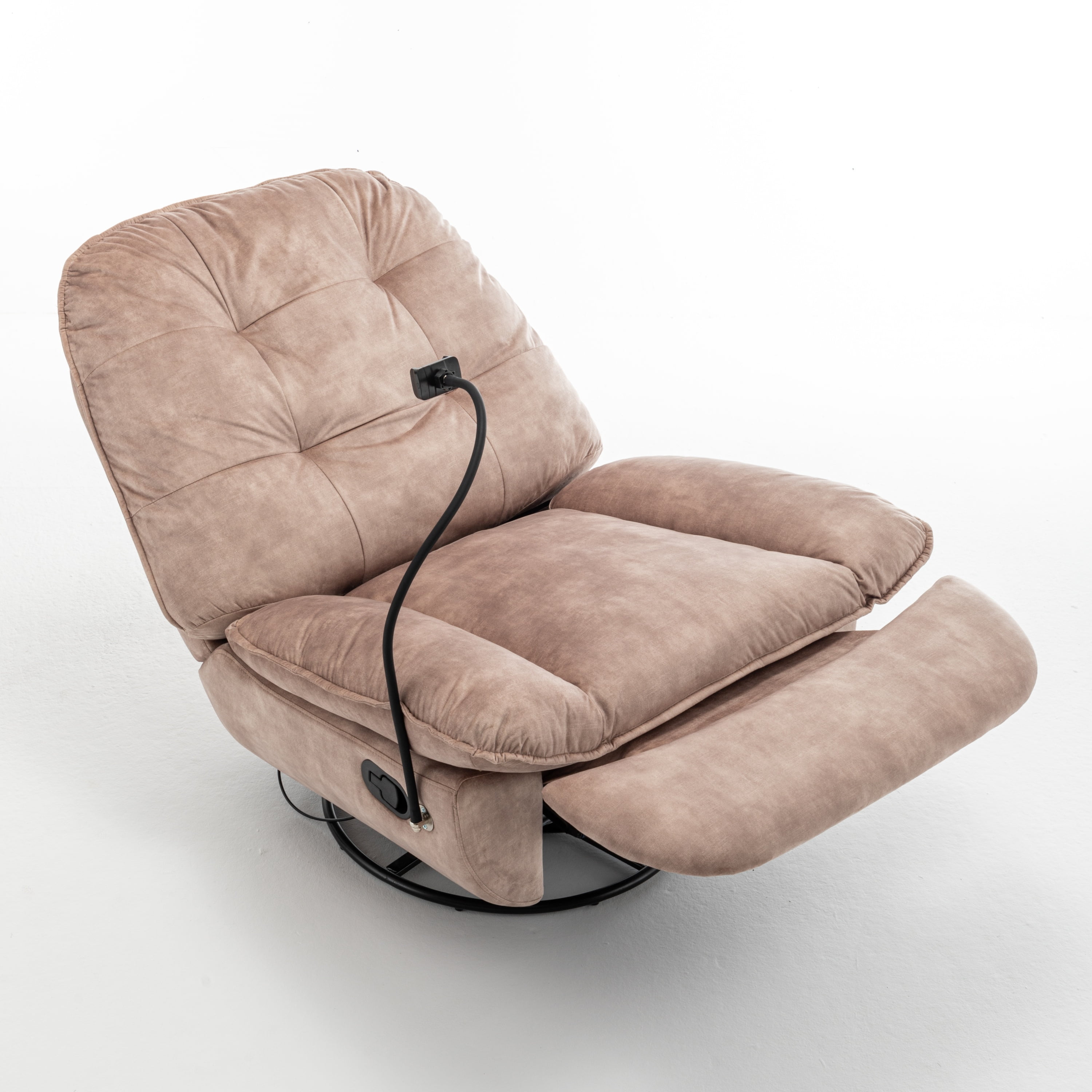 Aukfa Swivel Gliding Recliner Chair, Rocking Chair Lazy Chair W/ Mobile Phone Holder,Velvet,Light Brown