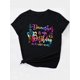 thumbnail image 3 of Colorful Butterfly & Letter Print Women's Black Tee - Casual Fashion, Round Neck, Short Sleeve, Breathable Polyester, Machine Washable - Perfect for Spring/Summer/Fall, 3 of 7
