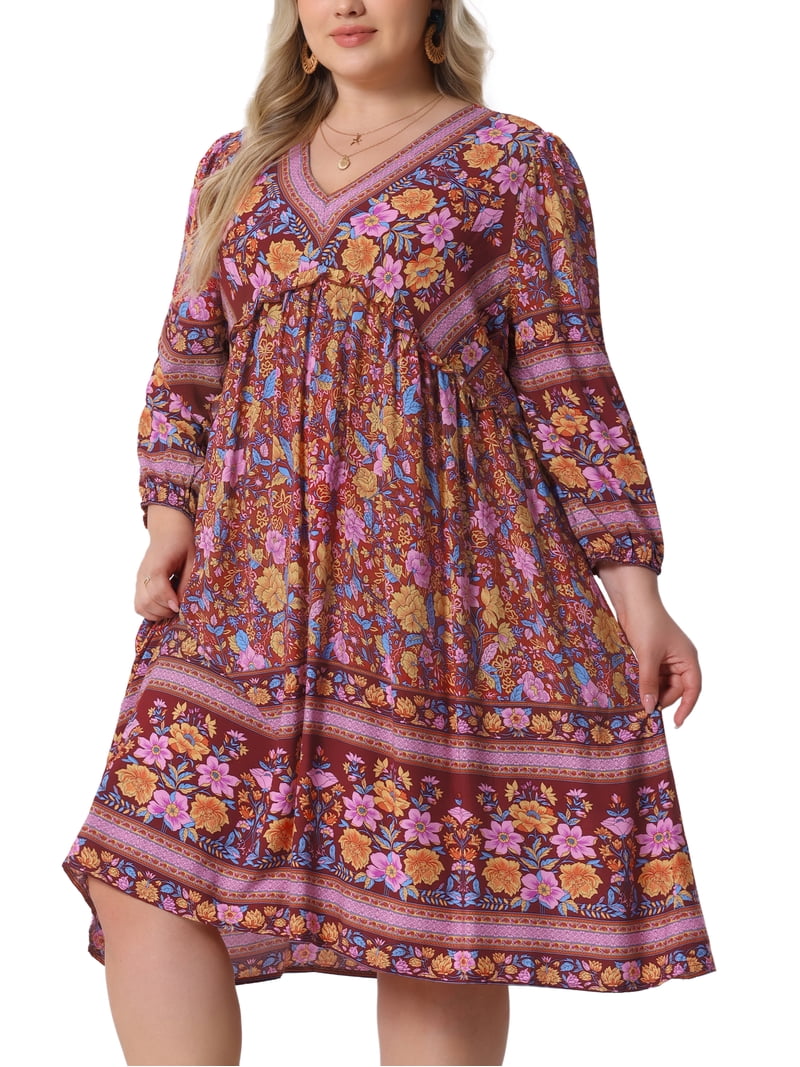 3x boho dress Haptics | Dresses | Haptics Womens 3x Boho Dress Burnt Orange V Neck Long Sleeve Fall Pockets