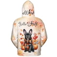 thumbnail image 2 of Hello Fall French Bulldog Scarf Welcome Autumn with Leaves Pumpkins All Over Print 3D Hoodie Unisex Merch Hoodies Dog Lover Gifts - 00011, 2 of 6