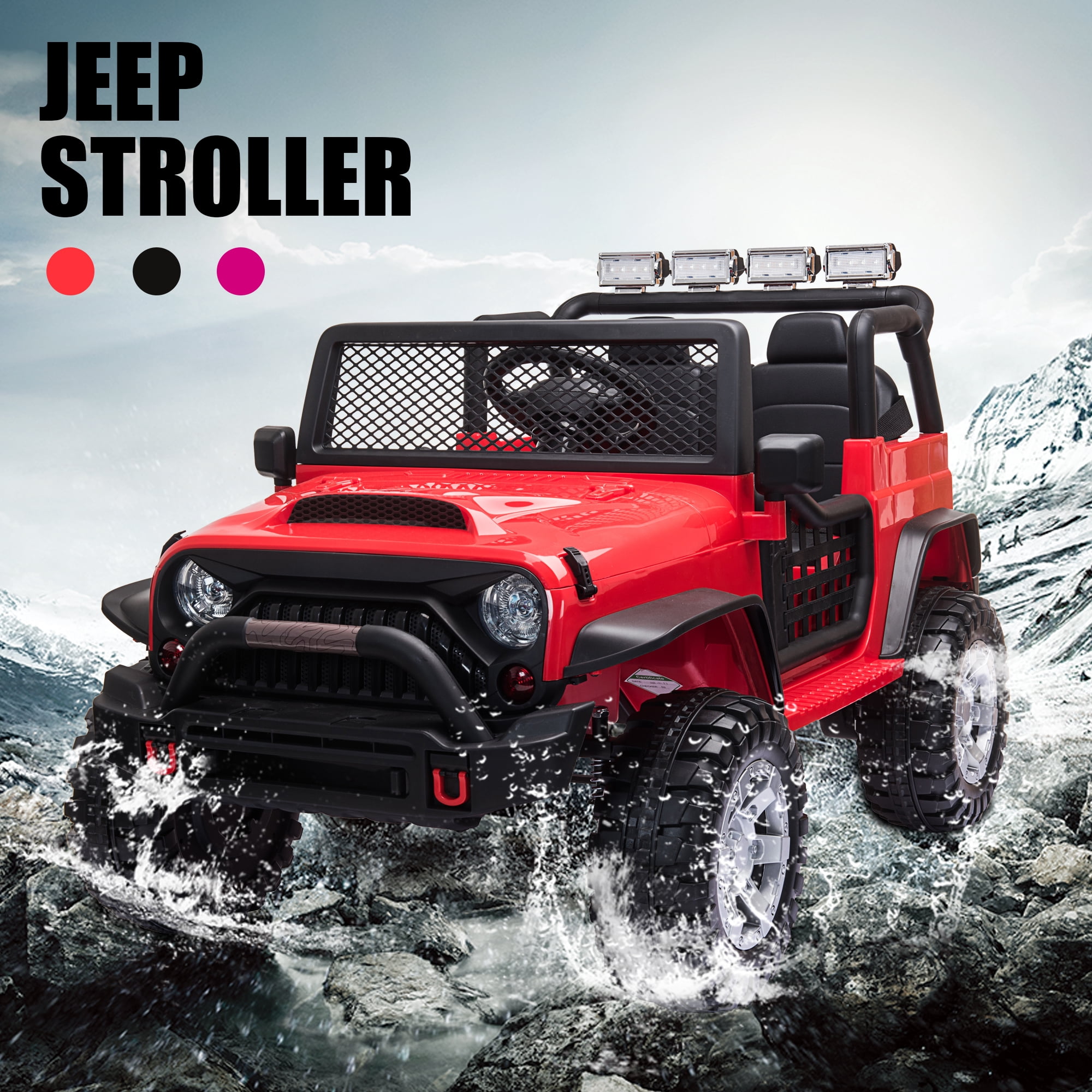 TOBBI 12V Kids Ride on Car, Jeep Car with Remote Control, LED Lights, Music, Horn, Bluetooth, Spring Suspension, Rocking, Red