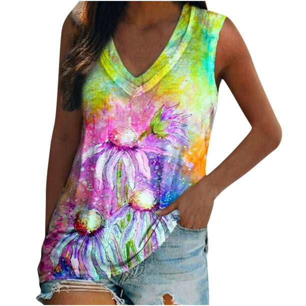 Camiseta sin mangas con cuello en V y estampado informal para mujer a la moda Fridja qr5085
