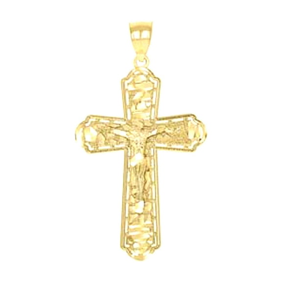 10k Yellow Gold Unisex Nugget Cross Crucifix Religious Charm Pendant Pendant Necklace for Men Women